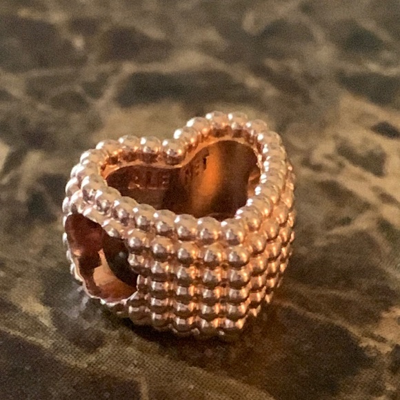 Authentic Pandora 14k Rose Gold Plated Beaded Open Heart Charm ALE MET New WOT - Picture 1 of 7